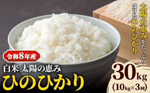 【令和8年産】 岡山県産 ひのひかり 笠岡産 10kg×3回（計30kg） 太陽の恵み （白米）奥山営農《10月下旬頃出荷》 st-p