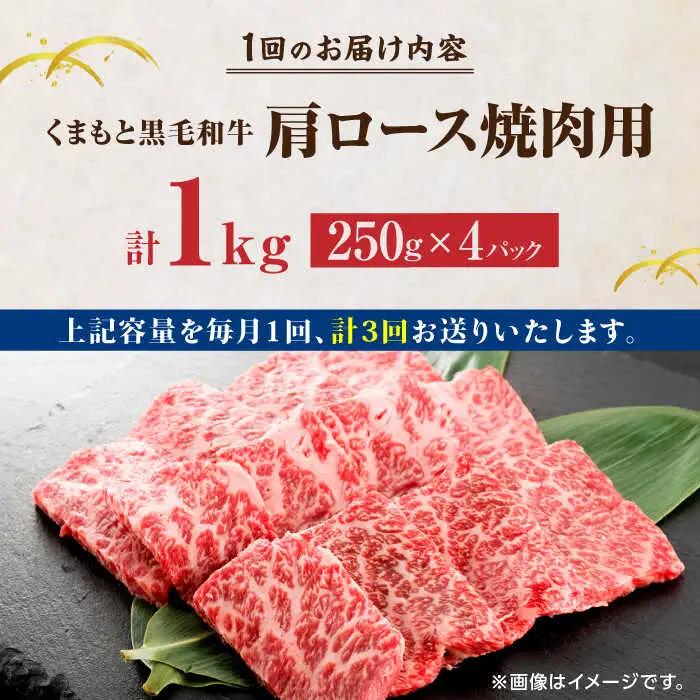 【3回定期便】くまもと黒毛和牛 焼肉用 肩ロース 1000g（250g×4pc）【馬刺しの郷 民守】 熊本県産 九州産 和牛 お肉 肉 バラ 黒毛和牛  [ZBL065]