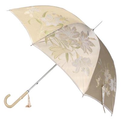 ふるさと納税 富士河口湖町 槙田商店【晴雨兼用】長傘 ”絵おり” 百合:ベージュ