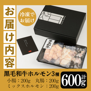 黒毛和牛ホルモン3種盛合わせ(小腸:200g 丸腸:200g ミックスホルモン:200g)【A-1460H】