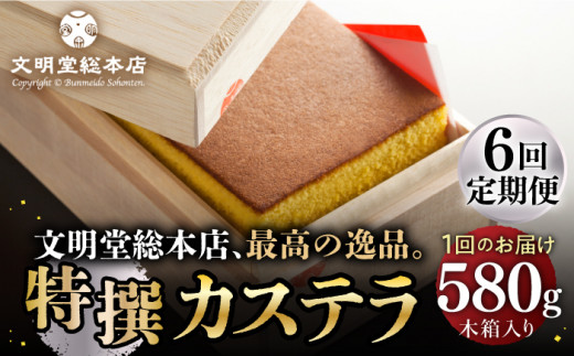 【全6回定期便】【木箱】特撰カステラ 580g 長与町/文明堂総本店 [EAK003] カステラ かすてら 長崎 贈答 ギフト お土産 デザート 熨斗 人気 和菓子 かすてら ざらめ ザラメ お取り寄せ 文明堂 定期 定期便