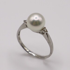 1983 Pt 　あこや本真珠8.0㎜up　ダイヤモンド0.04ct 　リング