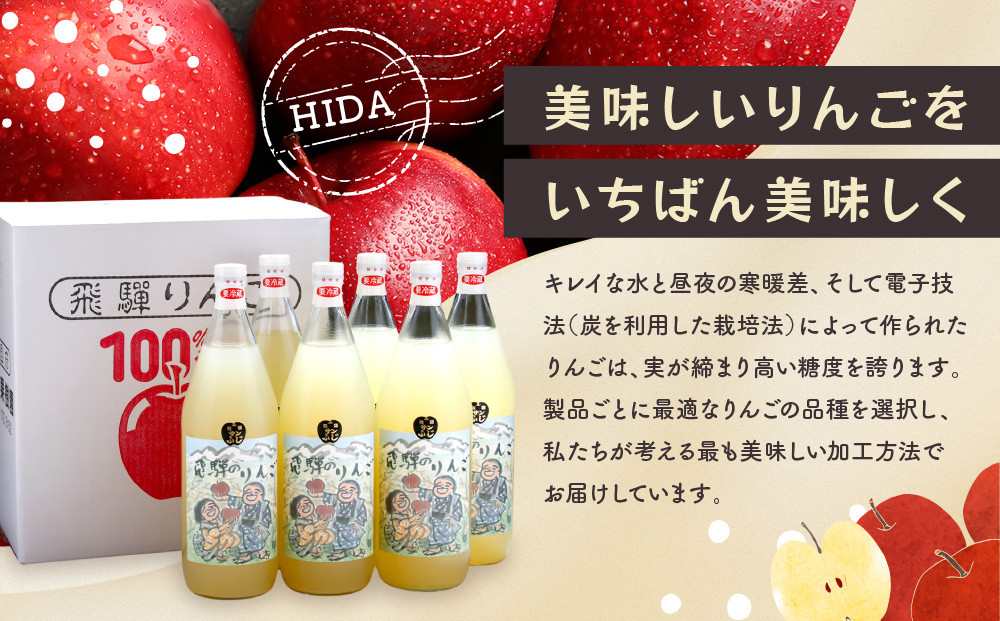 飛騨りんご100％ジュース1L×6本セット｜果汁100% 贅沢 ストレート 純粋 風味豊か フルーツ飲料 ジュース 名産 ふじ 1リットル 家族団欒 老若男女 飛騨高山 木戸脇果樹園オーチャードハウス