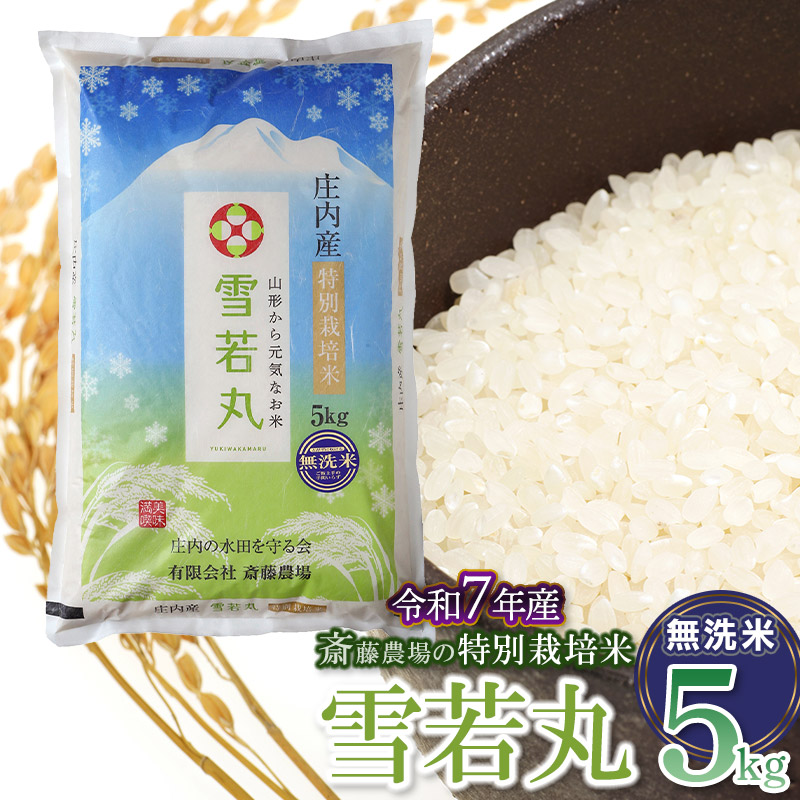 【令和7年産】【新米】 斎藤農場の特別栽培米 雪若丸 無洗米 5kg(5kg×1袋) 山形県鶴岡市 K-756