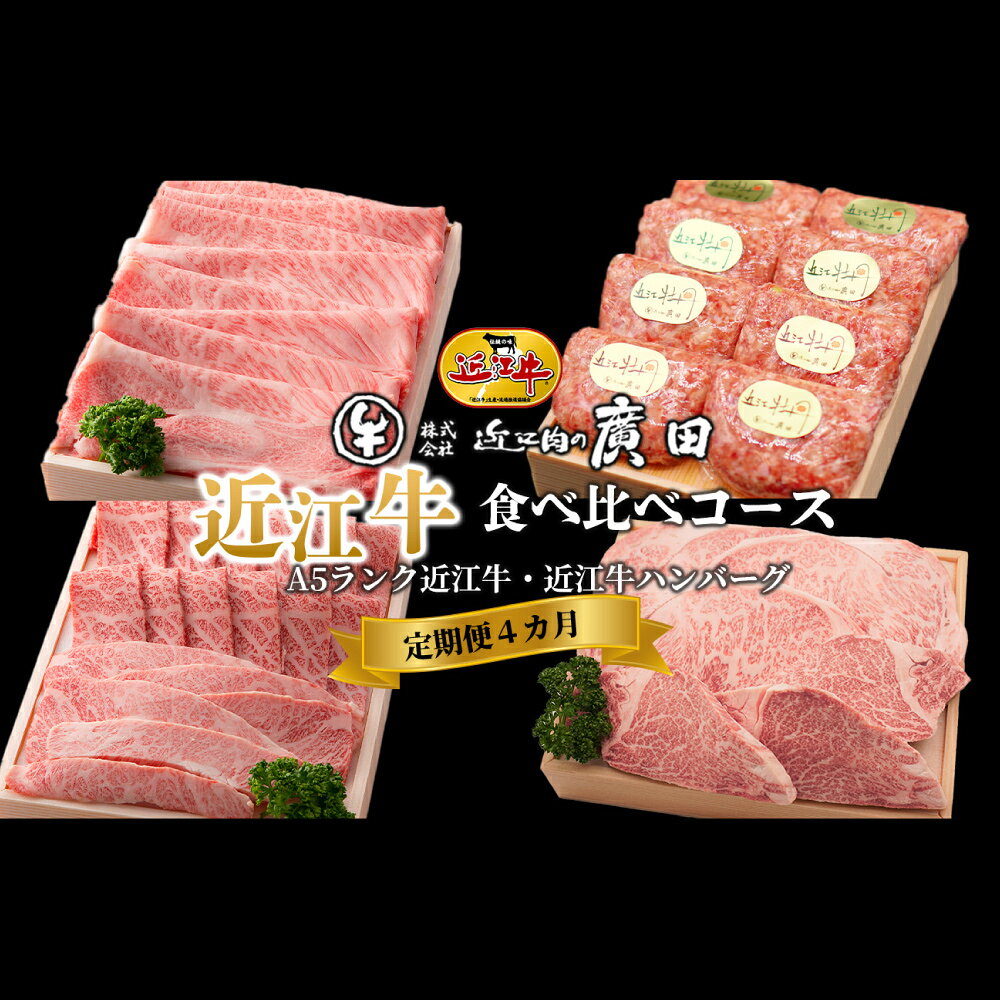 【ふるさと納税】【1カ月毎4回定期便】【高島屋選定品】近江肉の廣田 近江牛 食べ比べ コース （ A5ランク 近江牛 3種 ・ ハンバーグ ）K163 お肉 肉 にく おにく 牛肉 惣菜 おかず 取り寄せ グルメ 滋賀県 湖南市 送料無料
