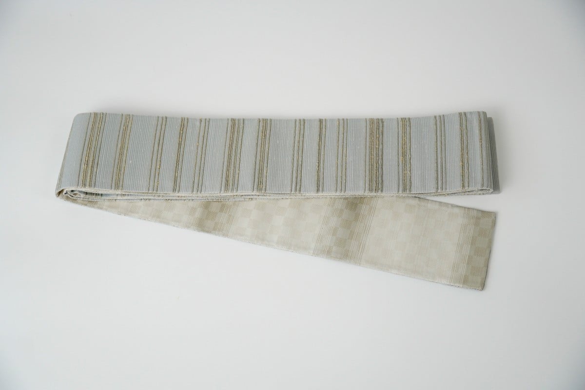 
丹後の藤布 角帯 「藤糸あそび（水グレー）」
