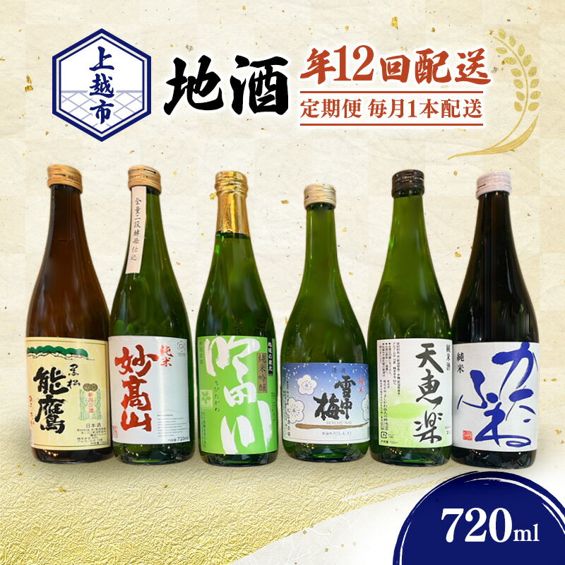 【ふるさと納税】【定期便|毎月1本配送】上越市 地酒 720ml 店主おすすめ 新潟 上越 ギフト 純米 妙高山 吟田川 雪中梅 天恵楽 かたふね 黒松 能鷹