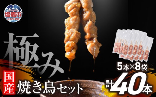 極みの焼き鳥セット 40本(5本入り×8袋) ｜ 手づくり こだわり 焼き鳥 焼鳥 セット 国産 鶏肉 串 冷凍 おかず 晩酌 バーベキュー 焼き鳥丼 小分け 焼くだけ やきとり 鶏 モモ 串 お肉 BBQ 塩竈市 塩釜市 塩釜 塩竈 遊佐ミート r6-us00002-40