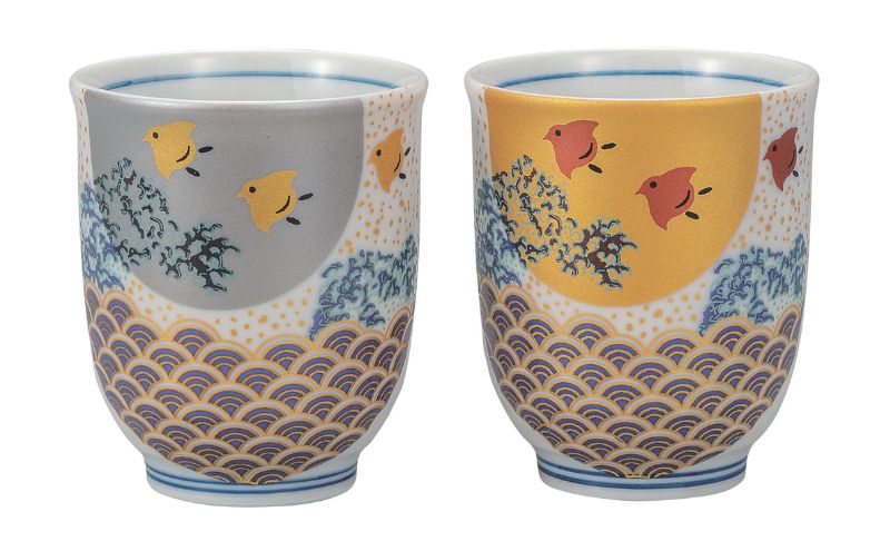 九谷焼 組湯呑・波千鳥