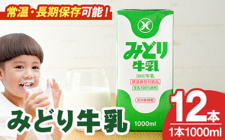 みどり牛乳(1000ml×12本) 常温 保存 ミルク 生乳 長期保存 ロングライフ 乳製品 防災 災害 備蓄【115700201】【九州乳業】