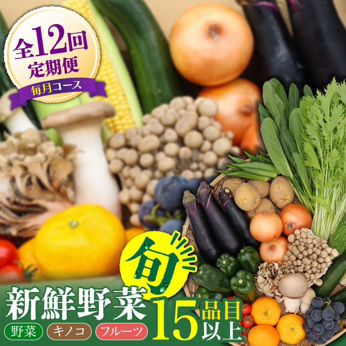 【定期便 毎月コース】豪華！野菜 セット 15品目以上 12回 定期  /  野菜 フルーツ きのこ バラエティ 詰め合わせ 南島原市 / 吉岡青果 [SCZ019]_イメージ1