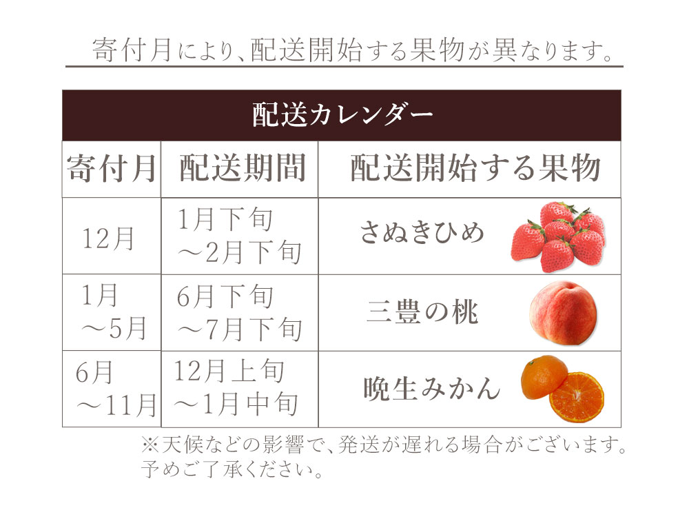 フルーツ定期便 3回 三豊市 さぬきひめいちご 400g 晩生みかん　7kg 三豊の桃　2kg【配送不可地域：北海道・沖縄県・離島】_M160-0032