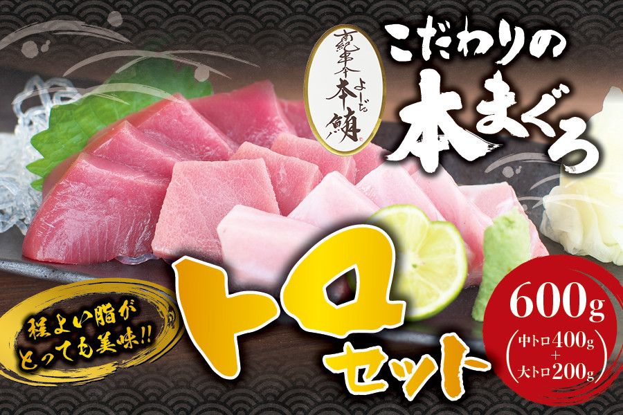 
本マグロ 中とろ 400g & 大とろ 200g のセット（サク）「プレミア和歌山認定」 和歌山県でも指折りの好漁場で養殖された本鮪です！ 南紀串本よしだ本鮪
