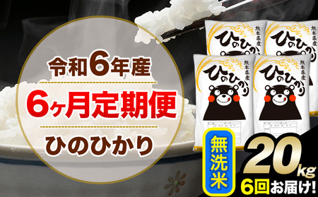 令和6年産 【6ヶ月定期便】無洗米 ひのひかり 20kg 5kg×4袋《お申込み翌月から出荷開始》｜人気米 熊本県産米 お米 生活応援米 