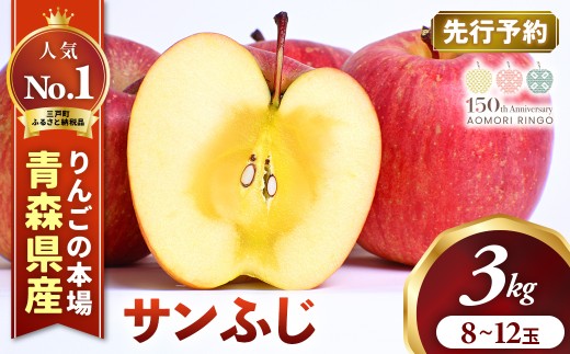 りんご【サンふじ】約3kg（8～12玉）【2026年産・先行予約】★2026年12月中旬～2027年1月下旬頃まで順次発送★青森県三戸町産 りんご 林檎 フルーツ 果物 果実 青森県 青森県産 三戸 三戸町 高級 贈答 ギフト プレゼント 産地直送 農家直送  青森県三戸町 AK-24-049
