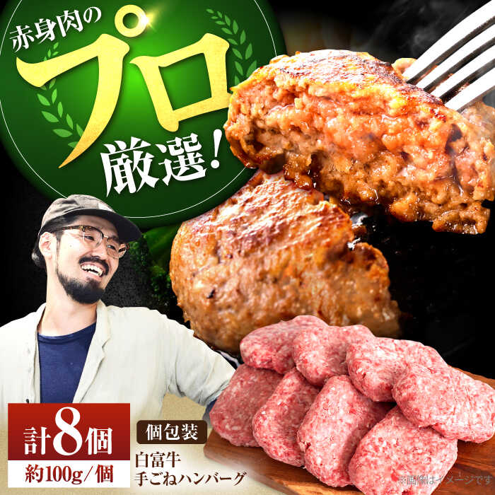 【ふるさと納税】【牧場直送】白富牛 岩塩と牛肉のみで作った手ごねハンバーグ (100g×8個) 【有限会社佐賀セントラル牧場】牛肉 ハンバーグ 個包装 惣菜 おかず 白富牛[IAH015]