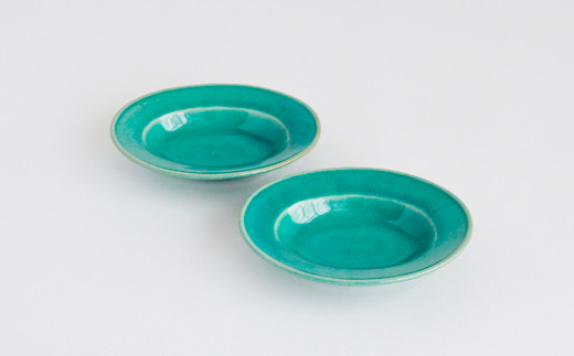 
【Awabi ware】楕円小皿　2枚セット （トルコブルー）
