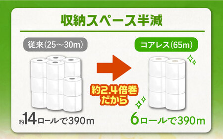 【全6回定期便】トイレットペーパー ダブル 24ロール 長巻き 65m (6ロール×4パック) 宅配 エコワンタッチ コアレス《豊前市》【大分製紙】[VAA056] トイレットペーパー トイレットペー