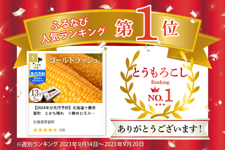 【2024年分先行予約】北海道十勝芽室町　とかち晴れ　十勝めむろスイートコーン 13本入り　me010-005-24c