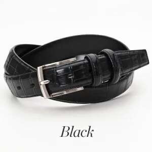 クロコダイル調　型押しビジネスベルト　日本製　ブラック【1670675】
