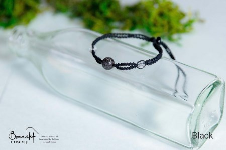 富士山溶岩ブレスレット（ワックスコード）【単色】【ブラック】～Lava Fuji Bracelet～ アクセサリー 溶岩 ブレスレット ワックスコード 水晶 溶岩石 天然石 ボロシリケイトガラス プレ