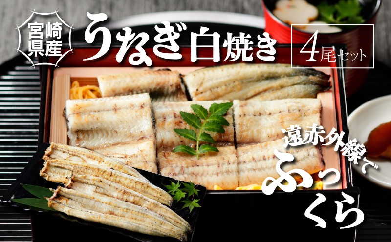 宮崎県産うなぎ白焼き 4尾 セット - 鰻 白焼き 国産 素焼き 塩/わさび/抹茶塩/わさび醤油 酒のつまみ おつまみ 肴 うなぎの蒲焼き/ひつまぶし うな丼 うな重 鰻重 鰻丼 鰻巻き 惣菜 タレ別添え K10_0014_2