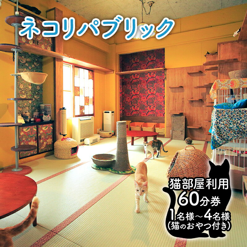 【ふるさと納税】チケット 東京 猫部屋60分利用チケット 1名～4名 猫用おやつ付き 猫 ネコ ねこ カフェ 保護猫カフェ 動物 ふれあい 利用チケット 利用券 体験 商品券 入場券 おやつ 里親 文京区 東京都
