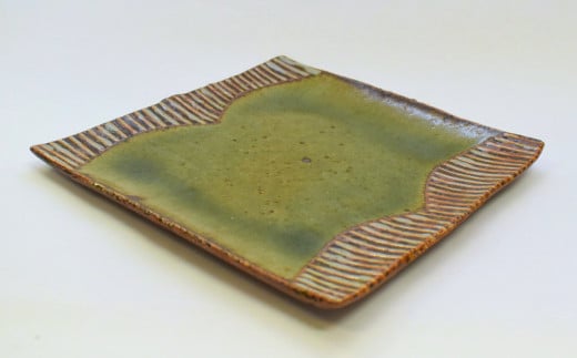 釉彩角皿 1枚 ライン模様 和食器 お皿 陶芸品《受注制作》