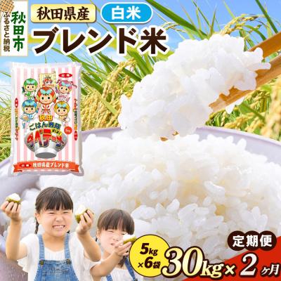 ふるさと納税 秋田市 定期便2ヶ月 ブレンド米【白米】秋田県産 30kg(5kg×6袋)|15_zna-033002h
