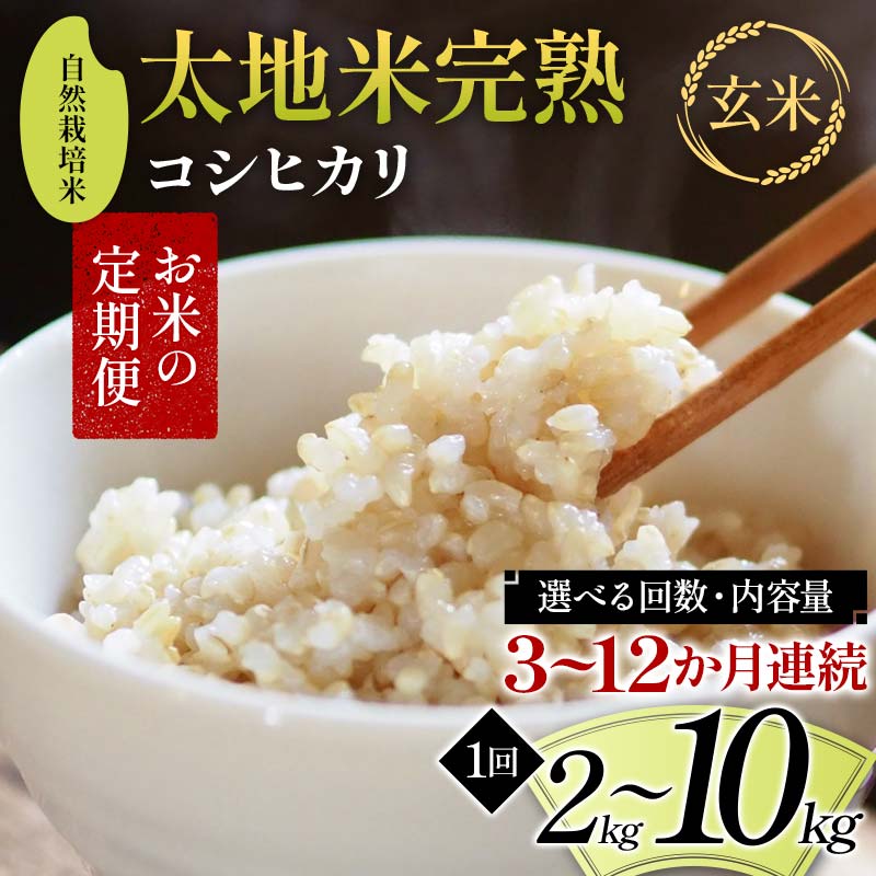 【ふるさと納税】＼選べる回数・内容量／ お米の定期便 自然栽培米 太地米完熟 【こしひかり】 玄米 2kg 3kg 5kg 10kg × 3か月 6か月 9か月 12か月 ブランド米 お米 人気 F7X-0432var