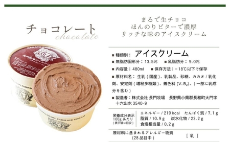【定期便】3ヵ月連続でお届け！長門牧場アイスクリーム贅沢480mlバニラ2個チョコレート1個　人気スイーツ　濃厚ミルク　直送　牛乳　生乳　国産　夏ギフト　長野県　贈答品　お土産　お中元　お歳暮　クリス