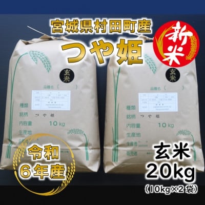 【新米】令和6年産 つや姫 玄米20kg(10kg×2) 宮城県村田町産【1553393】