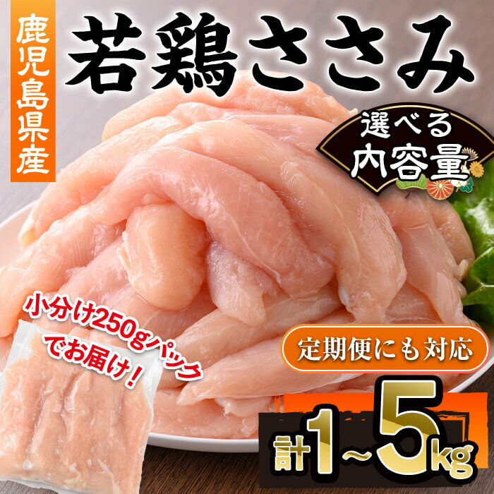 【ふるさと納税】＜配送回数・内容量が選べる＞＜定期便・全3回＞鹿児島県産若鶏ささみ(計1〜5kg・250g×4〜20P/定期便2.5kg×3回) 鹿児島県 若鶏 鶏肉 鶏 肉 ささみ 国産 切身 冷凍 小分け【株式会社羽根】