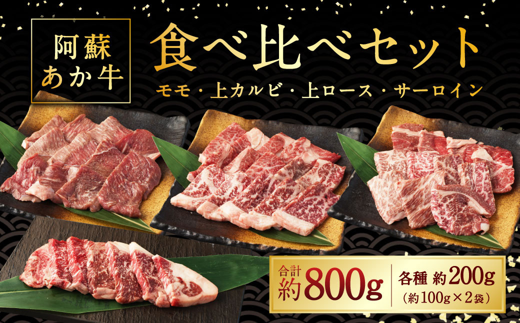 
            阿蘇 あか牛 食べ比べセット 約800g（モモ・上カルビ・上ロース・サーロイン 各約100g×2袋） 牛肉 肉 冷凍 国産 焼き肉 焼肉 BBQ
          