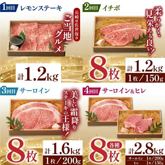 【全12回定期便】ステーキ極旨コース 総計23.4kg / モモ リブロース イチボ サーロイン ランプ ヒレ レモンステーキ / 肉 牛肉 焼肉 / 波佐見町 / 野中精肉店 [VF84]