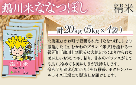 （精米20kg）鵡川米ななつぼし 令和7年産 【ふるさと納税 人気 おすすめ ランキング 米 コメ こめ お米 ななつぼし20kg ご飯 白米 精米 国産 ごはん 白飯 北海道 むかわ町 送料無料 】