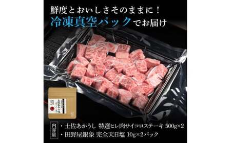 特選 ヒレ肉サイコロステーキ 土佐あかうし 長期熟成肉 500g×2 合計1kg 田野屋銀象 完全天日塩付き ヒレ肉 ステーキ 肉 お肉 和牛 牛肉 国産 牛 熟成肉 豪華【株式会社LATERAL】 
