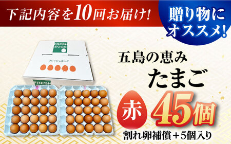 【10回定期便】【箱入り】五島の恵みたまご M-Lサイズ 45個入 / 卵 赤玉子 五島市 / 五島列島大石養鶏場[PFQ050]  玉子 タマゴ 鶏卵 希少 五島列島