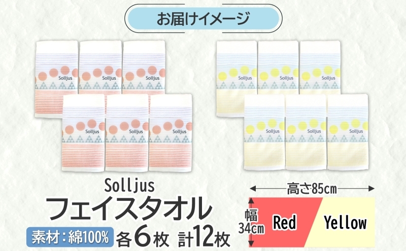 Solljus ソリュース フェイスタオル イエロー レッド 計12枚 泉州タオル 020C486_イメージ4