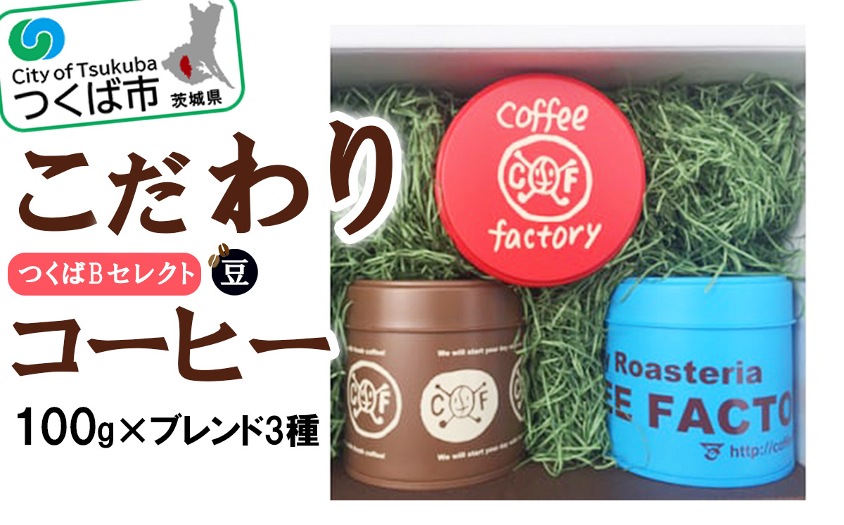 ＜100g×ブレンド3種(豆)＞キャニスター缶入りコーヒーつくばBセレクト【 コーヒー 珈琲 coffee 浅煎り 中煎り 深煎り ギフト 贈り物 お中元 お歳暮 プレゼント スペシャルティコーヒー 茨城県 つくば市 】