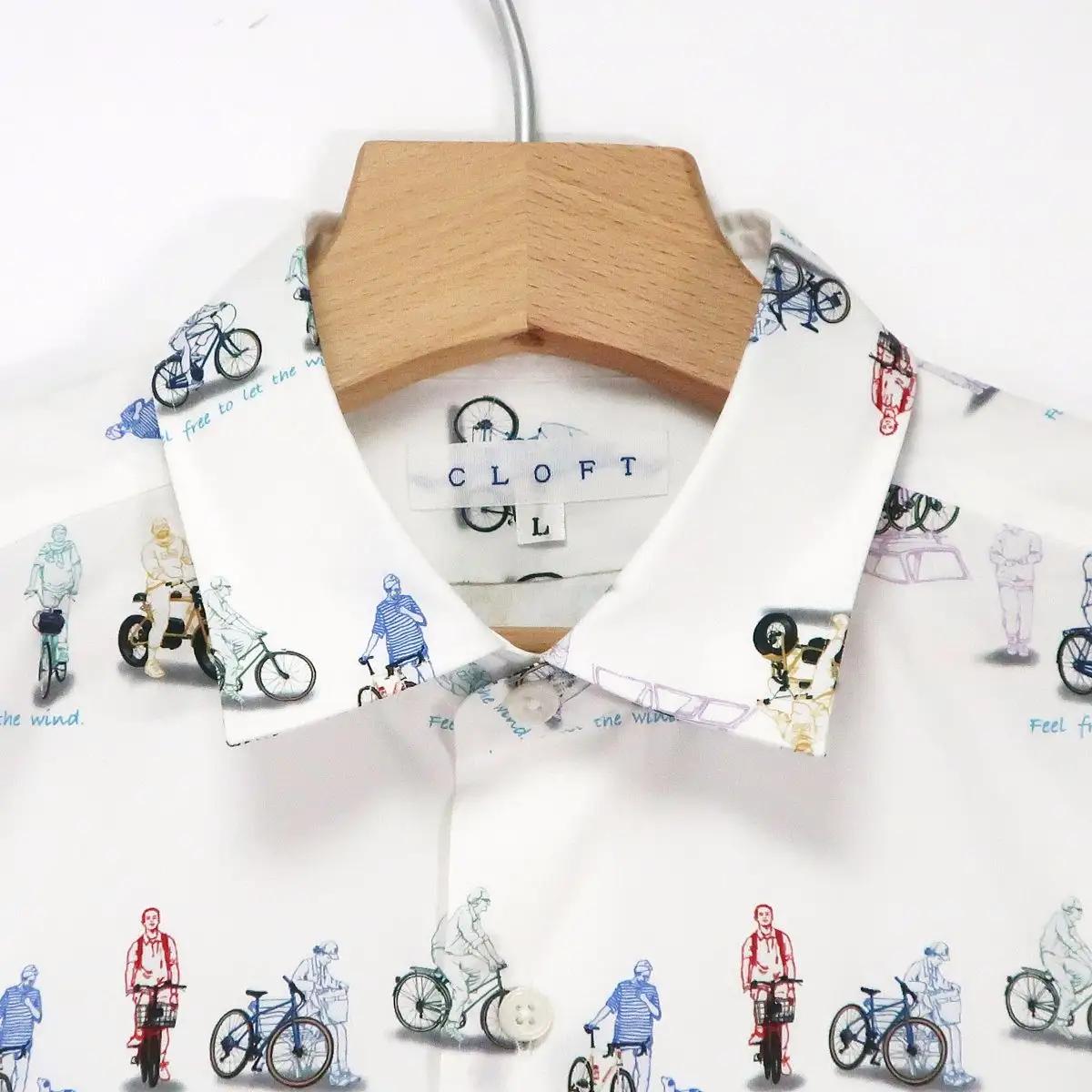 CLOFT 綿100％長袖シャツ”自由気ままな、心の解放。”自転車柄 (C/#11 ホワイト) XL 0139-032-S08-3