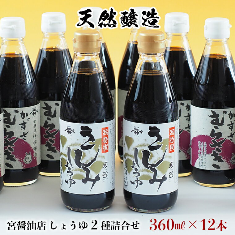 【ふるさと納税】しょうゆ 詰合せ おすすめ 360ml 12本 超特撰 さしみしょうゆ かずさむらさき 宮醤油店 天然醸造 醤油 刺身醤油 セット 詰め合わせ 刺身 家庭用 贈答用 贈り物 ギフト お中元 お歳暮 プレゼント 醤油蔵 老舗 瓶入り 特選 特撰