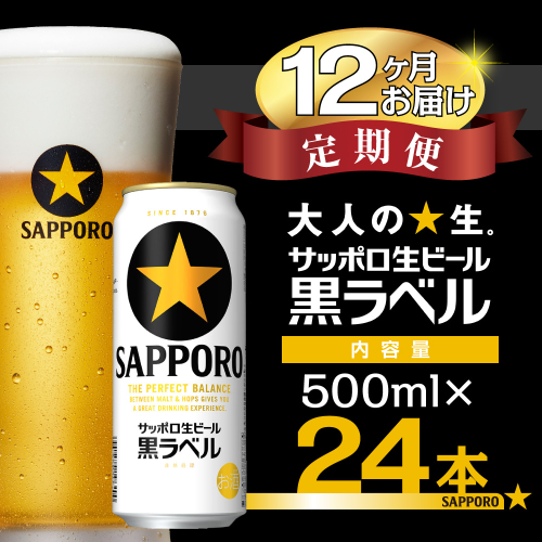 【12か月定期便】サッポロ ビール 黒ラベル 生ビール 500ml×24本 千葉県 船橋市 缶ビール お酒 12か月定期便
