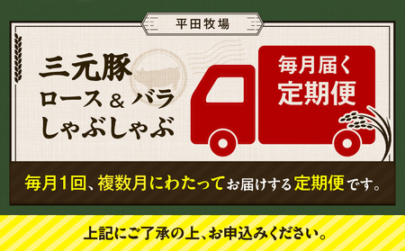 【 全6回 毎月 定期便 】 日本 の 米育ち 平田牧場 三元豚ロース 250g ・ バラ しゃぶしゃぶ ロース 250g T036-T02-02 肉 豚肉
