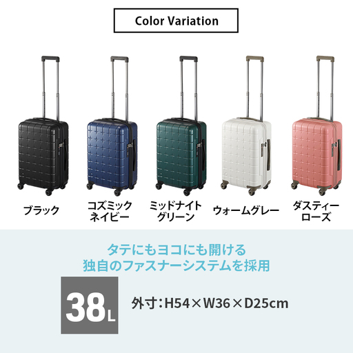 360G4 49 TR 02421 (07 ダスティーローズ) スーツケース 国産 日本製 38L キャリー バッグ 機内持ち込み 出張 短期旅行 PROTECA 北海道 赤平市