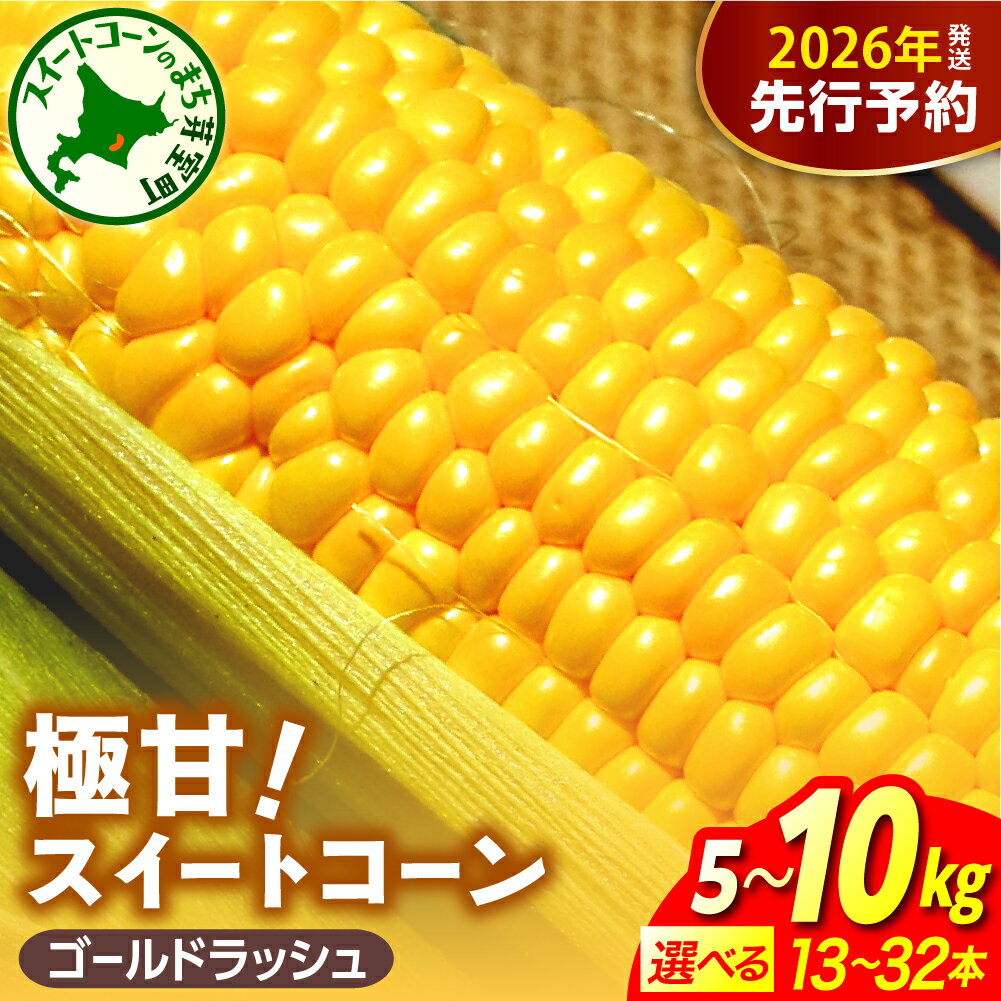 【ふるさと納税】【先行予約】 とうもろこし ファームミリオン の 極甘 スイートコーン ( 選べる内容量 : 5kg 13～16本 / 10Kg 26～32本 ) 【2026年8月上旬〜8月中旬頃発送】| ゴールドラッシュ とうきび コーン お取り寄せ 産地直送 送料無料 国産 北海道 十勝 芽室町