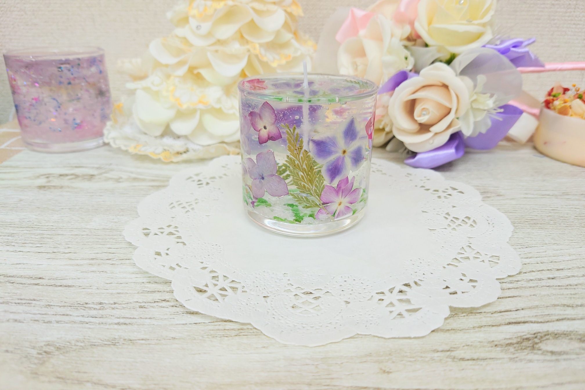 新宿フラワークラフト体験工房 可愛い押し花でお花見キャンドル作り