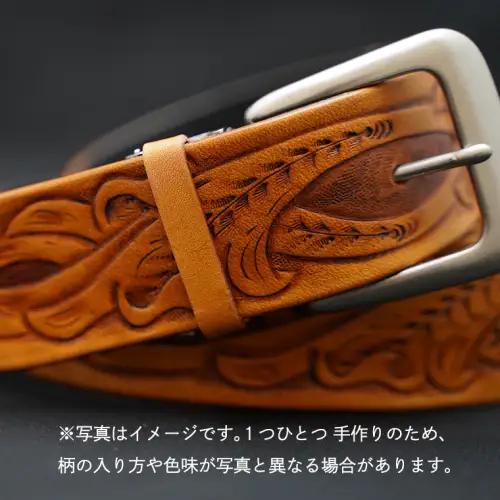 牛革ベルト（アンティーク・タン染め）【太さ40mm / 厚さ3.7mm / L(130cm)】　牛革 父の日 手作り ベルト 革製品 [BE003ya-L]