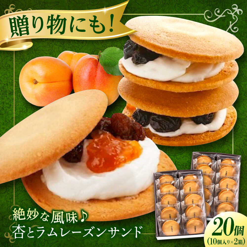 【ふるさと納税】お菓子 杏とラムレーズンサンド 10個入り×2 お菓子 あんず おやつ 菓子 お茶 レーズン スイーツ 焼き菓子 洋菓子 個包装 手土産 ギフト 贈り物 コーヒー 紅茶 お茶請け 大容量 25000円 2万5千円 福山市/有限会社勉強堂[BAFL018]