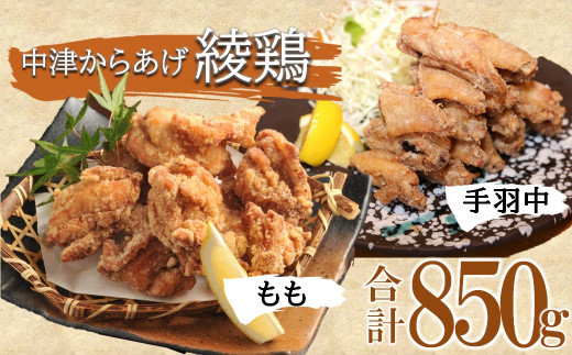 中津からあげ 綾鶏 もも500g ・手羽中350g (合計850g) | お肉 肉 おにく にく 鶏肉 鶏 もも モモ モモ肉 家庭調理 中津からあげ 唐揚げ からあげ から揚げ 弁当 おかず お惣菜 おつまみ 大分県 中津市